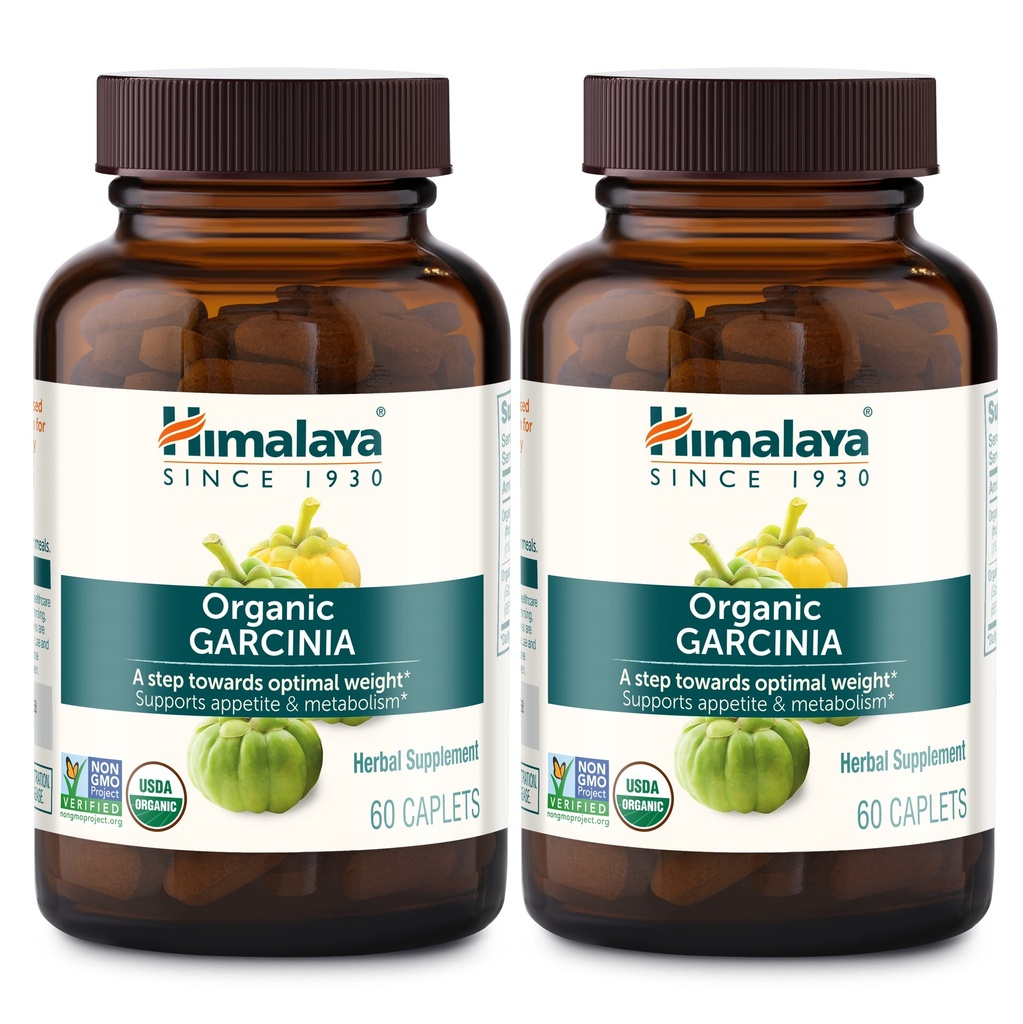 Himalaya Organic Garcinia Cambogia Herbal Supplement, Appetite Support, Lipid Metabolism, Weight Support, USDA Organic, Non-GMO, Vegan, 600 mg, 60 Plant-Based Caplets, 2 Pack