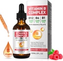 Vitamine B complexe liquide, Vitamine végétalienne B12 gouttes liquides de B12 méthylcobalamine de B1 Thiamine de B6 pyridoxine de B6 Folic de Niacine - B gouttes liquides complexes, soutien énergie, cerveau et cœur, 40 portions