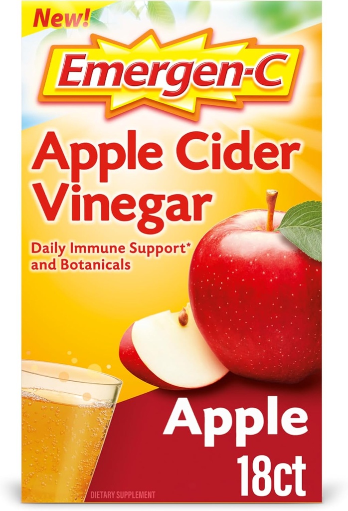 Mélange de vinaigre de cidre de pomme d'Emergen-C Vitamine C, supplément alimentaire pour le soutien immunitaire, pomme - 18 Compte