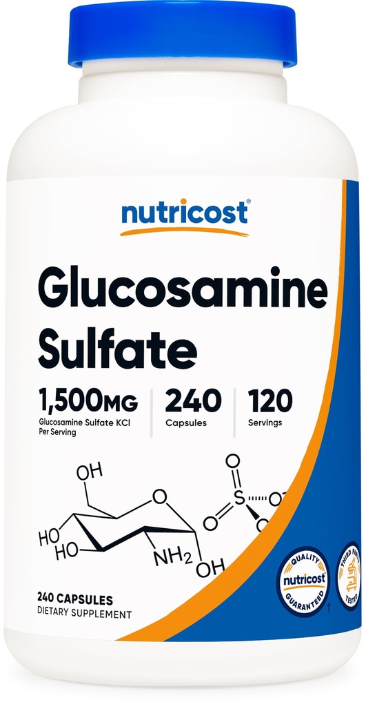 Nutricost Glucosamine Sulfate 1500mg, 240 Capsules - 750mg Par Capsule, Sans gluten, Non-OGM