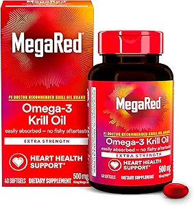 MegaRed Omega-3 Huile de Krill 500mg softgels extra-fort (40 Compte dans une boîte) - Huile de Krill Pas d'arrière-goût de poisson