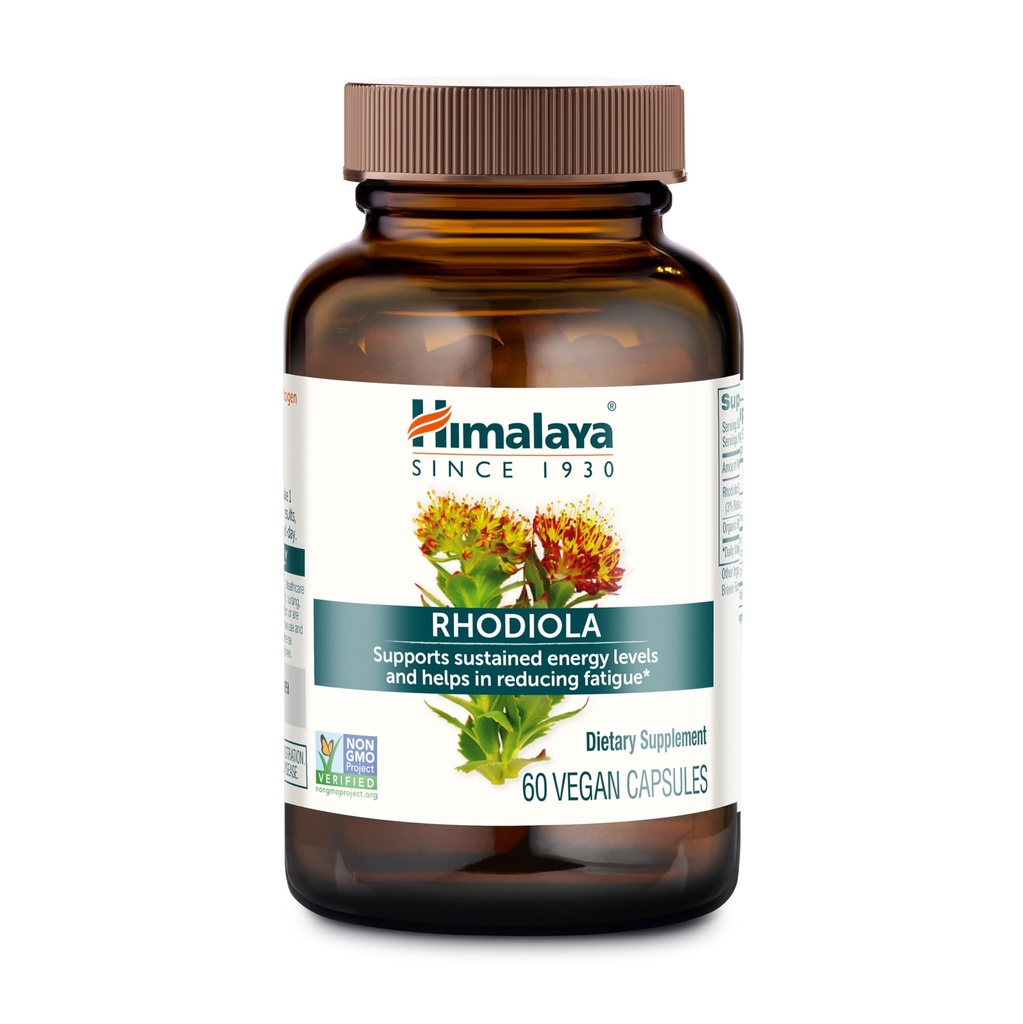 Himalaya Rhodiola Rosea - Suppléments d'énergie à base de plantes pour soutenir le stress, l'énergie et l'endurance d'exercice - Vegan, sans gluten, 250 mg, 60 capsules