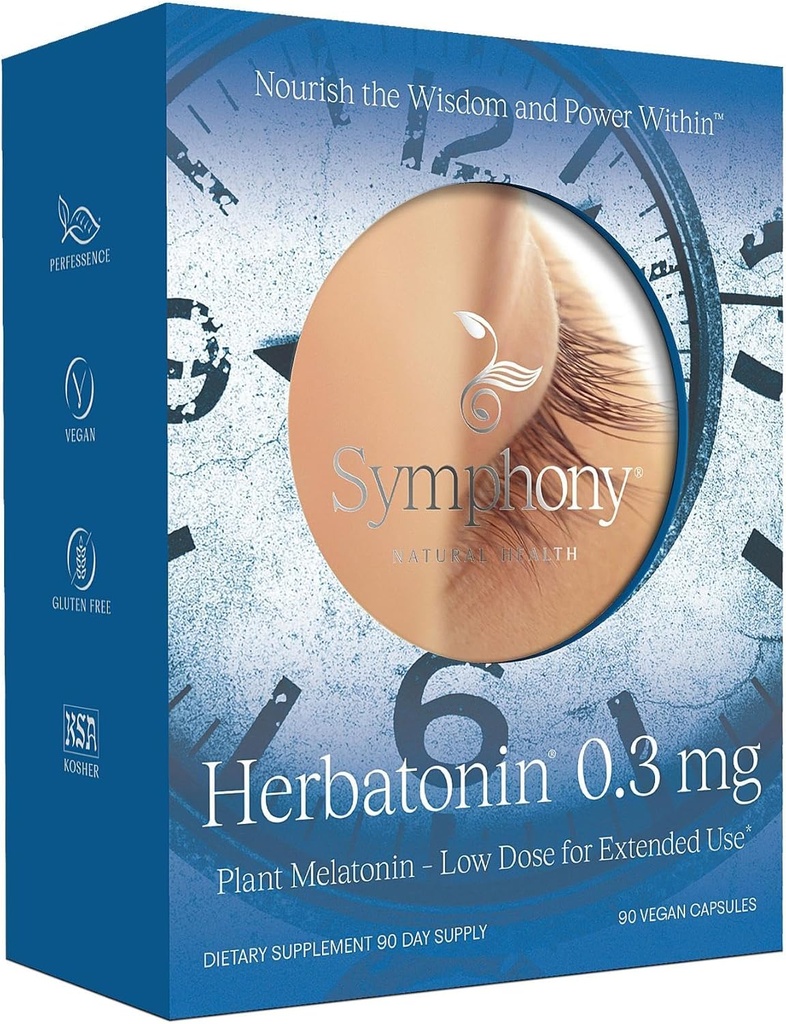 Herbatonin® 0,3 mg – Le premier supplément de mélatonine naturelle à base de plantes (Phyto-Melatonin) – Aide au sommeil à faible dose, soutient le rythme circadien et la santé cellulaire – 90 capsules (90 jours d'approvisionnement)