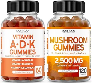 ADK Vitamine D3 K2 (60 Gummies) D & K - 10 supplément végétalien avec framboise et champignons 10 en 1 mélange (120 Gummies) Focus & Cerveau Champignon Supplément pour adultes - Vegan Safe & Made in USA