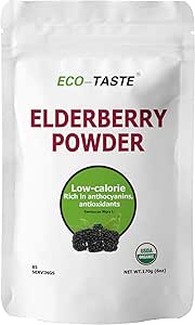 ECO-TASTE Poudre de jus de mûre aînée, soutient le système immunitaire sain, non OGM et végétalien, 170g