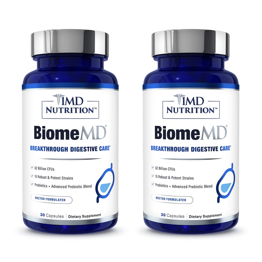 1MD Nutrition BiomeMD Probiotiques 62 milliards d'UFC, 15 souches complètes - Pro et prébiotiques