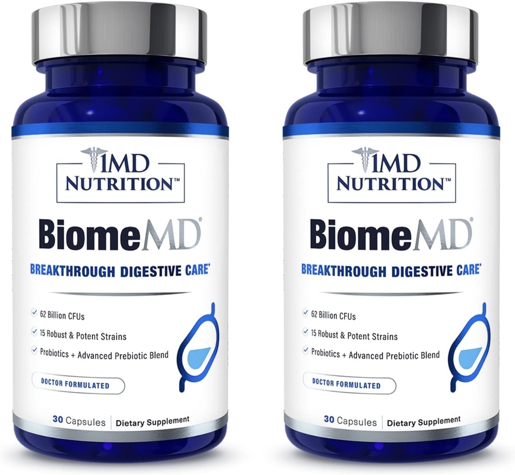 1MD Nutrition BiomeMD Probiotiques 62 milliards d'UFC, 15 souches complètes - Pro et prébiotiques