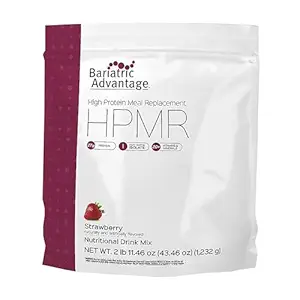 Avantage bariatrique Mélange de substituts de repas à haute teneur en protéines, poudre de protéines Isolation de lactosérum pour les patients gastriques et gastrectomie à manches, 27g Protéines, Sans lactose - Fraise - 28 portions