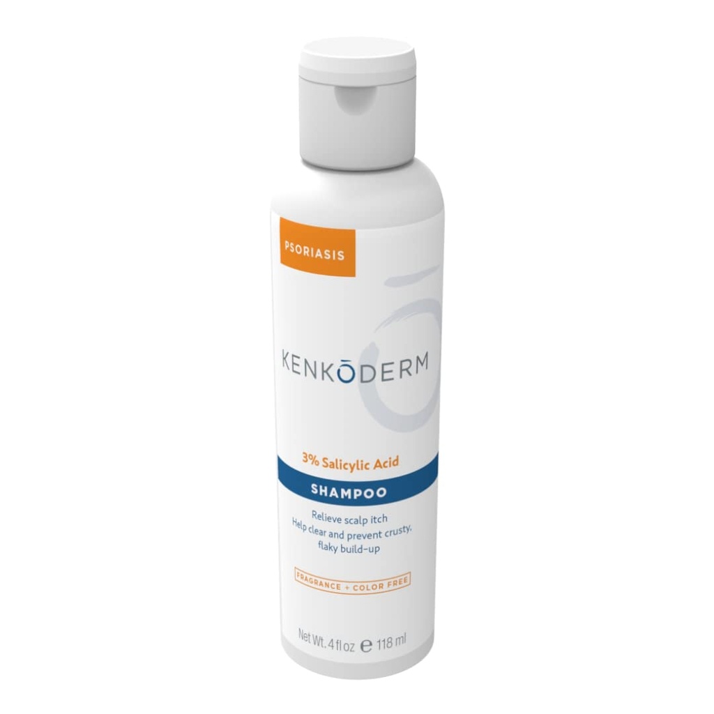 Shampooing Psoriasis de Kenkoderm - Formule acide salicylique de 3 pour cent, nettoyant anti-pellicules pour cheveux démangeaisons ou secs et scalp, sans couleur et fragrance, 4 once fluide