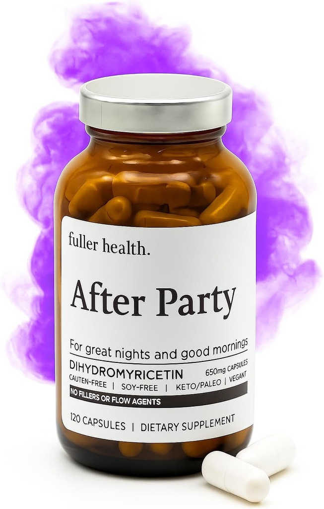 Fuller Health After Party DHM Dihydromyricetin Supplement (en anglais seulement) Supporte le foie, le métabolisme, les niveaux d'énergie, le soulagement post-célébration (en anglais seulement) Se sentir rafraîchi, 650mg Par Pill (en anglais seulement) 1 bouteille, 24 portions