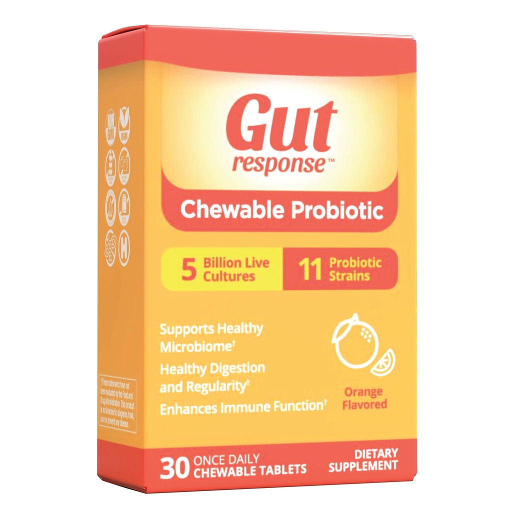 Probiotique à croquer pour les hommes et les femmes, ralentit le vieillissement digestif, stimule le système immunitaire, non-OGM, sans gluten et sans soja, 5 milliards CFU, 30 comprimés à croquer, saveur orange