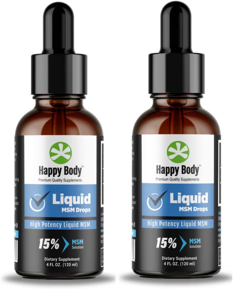 HAPPY BODY Liquid MSM Drops The Highest MSM Content in a Liquid MSM Supplement. Ideal for Both Oral & Topical Applications - 1 x 4 fl. oz Bottle (2 Pack)
