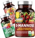 No One Nutrition N1N Premium D-Mannose avec canneberge et Hibiscus [1350mg], 120 Capsules, et Super Fruits et légumes Supplément alimentaire entier, 180 Capsules, 2 Pack Bundle