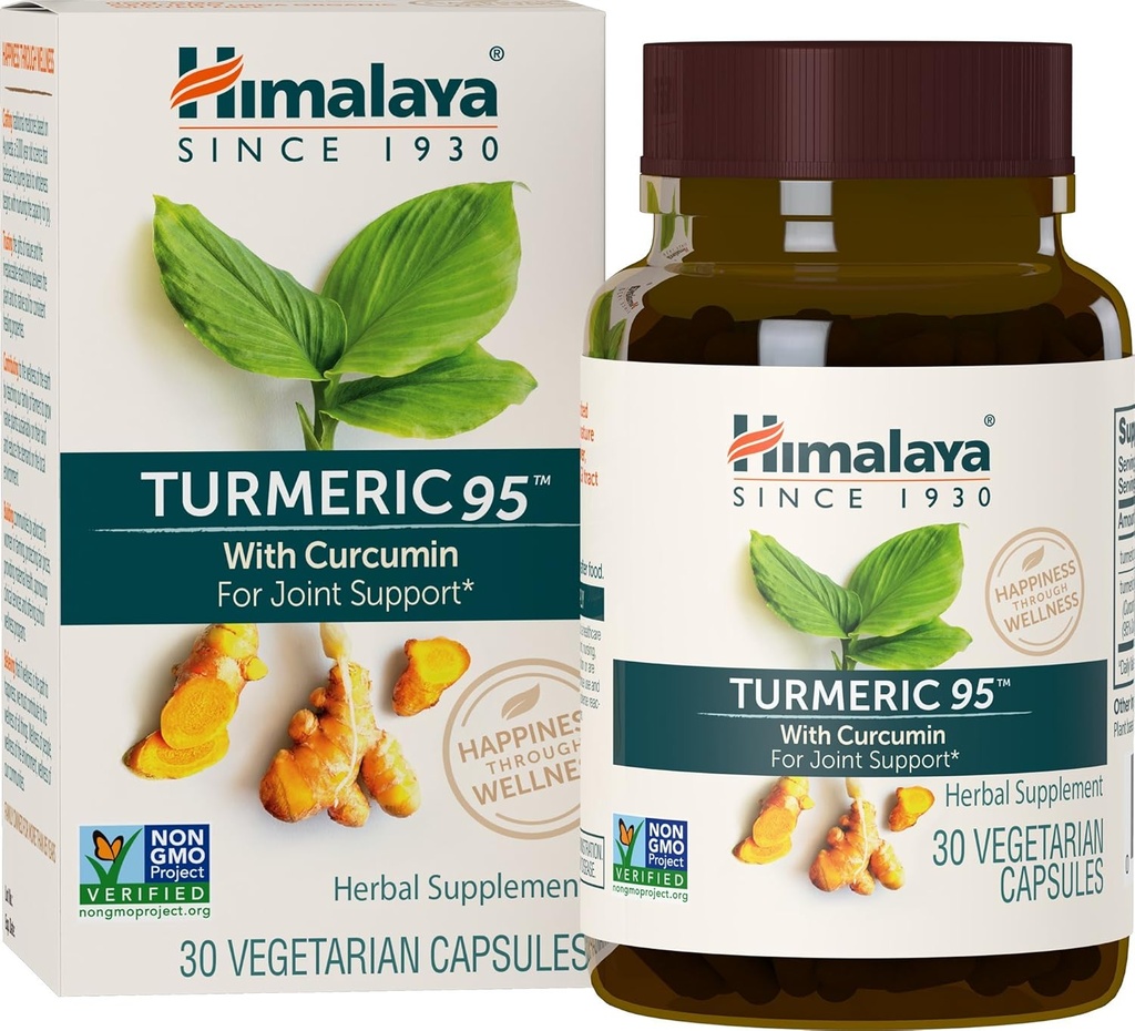 Himalaya Turcuma 95 - Supplément à base de plantes avec curcumine curcumine pour le soutien et la mobilité articulaires, 95% Curcuminoïdes - Végétaux, non OGM, sans gluten, 600 mg, 30 capsules