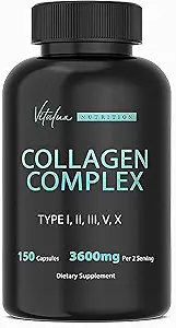 Collagène pour les femmes et les hommes - Nutrition vitale - Peptides de collagène hydrolysés - Capsules multi collagènes, compatibles avec le kéto, sains pour la peau, les ongles, les os et les articulations, non OGM de type I,II,III, V, X - 150 capsules