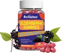 Gummies de baies de sureau, Extrait de baies de sureau 300mg, avec vitamine C et zinc, Gummes d'arôme de fraise, Non-OGM, Sans gluten, Amies des végétaliens, Soutien immunitaire, 60 Nombre