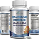 Complexe de Citrate de Magnésium à haute absorption 500mg Citrate de Magnésium & Oxyde – Soutient le sommeil calme, le soulagement des crampes musculaires, la récupération musculaire, les dents et les os sains, non-OGM – 60 capsules végétales