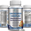 Complexe de Citrate de Magnésium à haute absorption 500mg Citrate de Magnésium & Oxyde – Soutient le sommeil calme, le soulagement des crampes musculaires, la récupération musculaire, les dents et les os sains, non-OGM – 60 capsules végétales