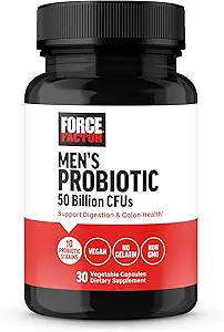 FACTEUR DE FORCE Hommes Probiotiques, probiotiques pour la santé digestive avec 50 milliards d'UFC et 10 souches probiotiques pour soutenir la santé des Gut et des Colons, et le bien-être quotidien, non OGM, végétalien, 30 capsules végétales