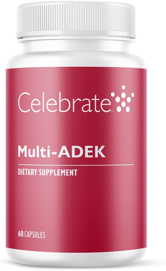 Célébrez les vitamines Multi ADEK, sans fer – Multivitamine bariatrique quotidienne, haut niveau de vitamines A, D, E, K & B12 pour les patients en chirurgie duodénale (60 capsules)
