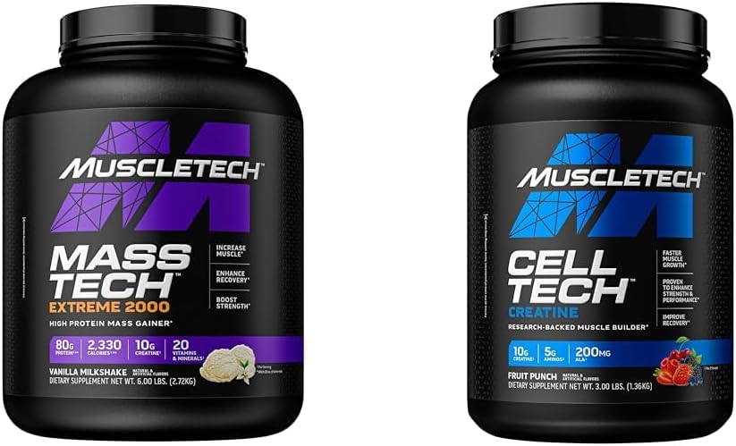 MuscleTech Mass Gainer Mass-Tech Extreme 2000, Muscle Builder Whey Protein Powder & Creatine Monohydrate Powder Cell-Tech Creatine post entraînement Récupération Boissons Muscle Builder