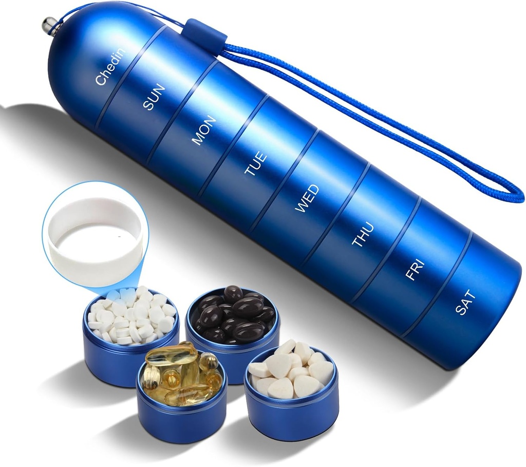 Organisateur hebdomadaire de pilules, boîte à pilules de 7 jours extra grande capacité, contenant de support de pilules, compartiment étanche et grand pour la détention de suppléments, vitamines, huile de poisson et médecine (bleu)