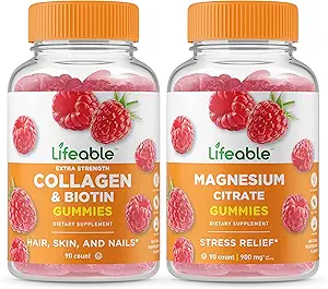 Collagène et biotine en vie + Magnésium, Gummies Bundle - Grande dégustation, supplément de vitamine, sans gluten, sans OGM, à mâcher