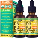 (2 Pack) Vitamine biologique D3 K2 gouttes avec l'huile MCT Oméga 3, résistance maximale Vitamine D Liquide 5000 UI, pas de remplissage, liquide non OGM D3 pour l'absorption plus rapide et le soutien immunitaire (Pineapple, 2 Fl Oz)