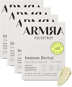 ARMRA ColostrumTM poudre premium, gazon, Gut Santé Bloating Immunity Peau et cheveux, contient 400+ nutriments bioactifs, kéto, gluten et sans gras (boîte non aromatisée) 120 portions