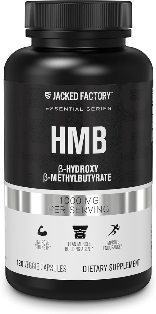 Jacked Factory Essentials Capsules HMB - Suppléments HMB pour la croissance musculaire maigre, la prévention de la décomposition musculaire pendant la calorie-déficits, et l'amélioration de la récupération musculaire - 120 Capsules Veggie