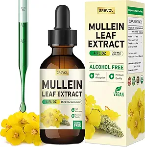 Gouttes de Mullein pour les poumons Supplément: Feuille organique de Mullein 30:1 Teinture d'extrait avec de la chlorophylle - Supplément à base de plantes Soutien Nettoyage pulmonaire et fonction respiratoire - Non-OGM, Vegan - 4 Fl Oz