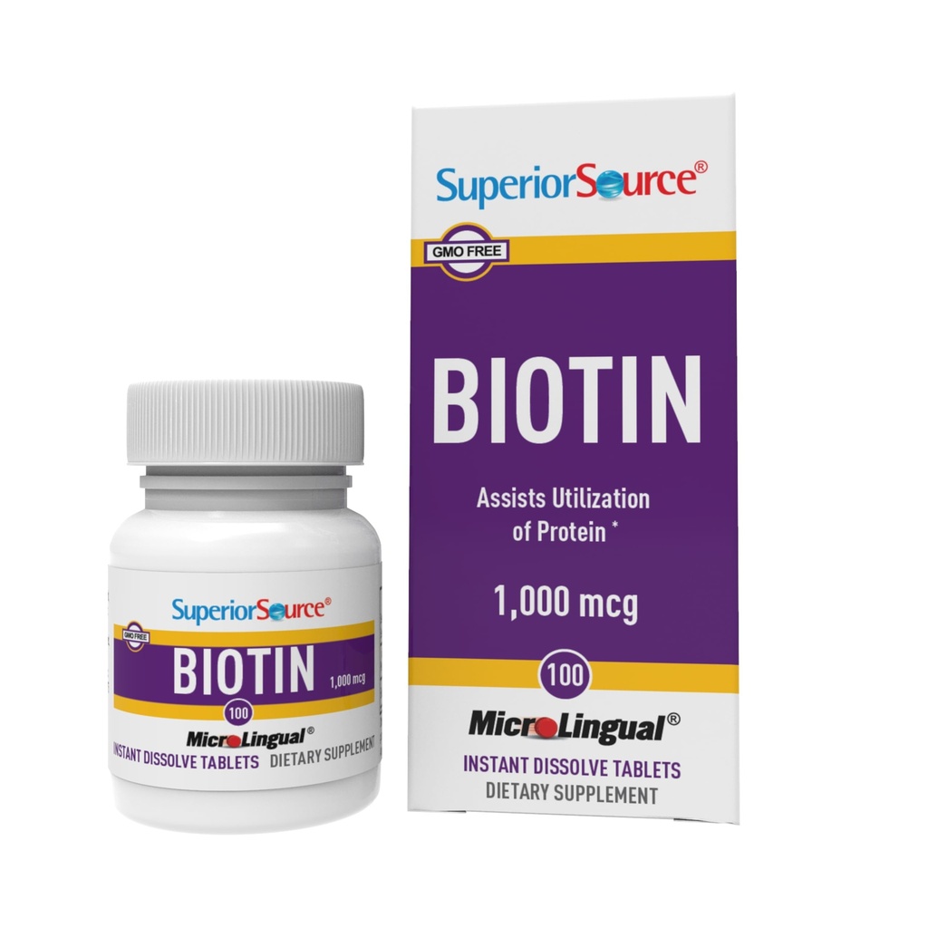 Source supérieure Biotine 1000 mcg. Sous la langue Dissolve rapide MicroLingual Comprimés, 100 Compte, soutient cheveux sains, peau et croissance des ongles, aide à soutenir le métabolisme de l'énergie, non-OGM