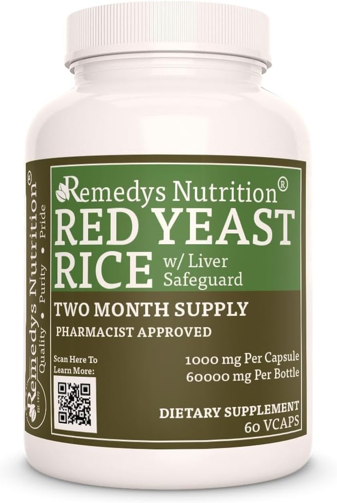 Remedy's nutrition Red Yeast Rice with Liver Safeguard (Herbal Proprietary Blend) | 1,000 mg, 60 Vegan Capsules Herbal Dietary Supplement
