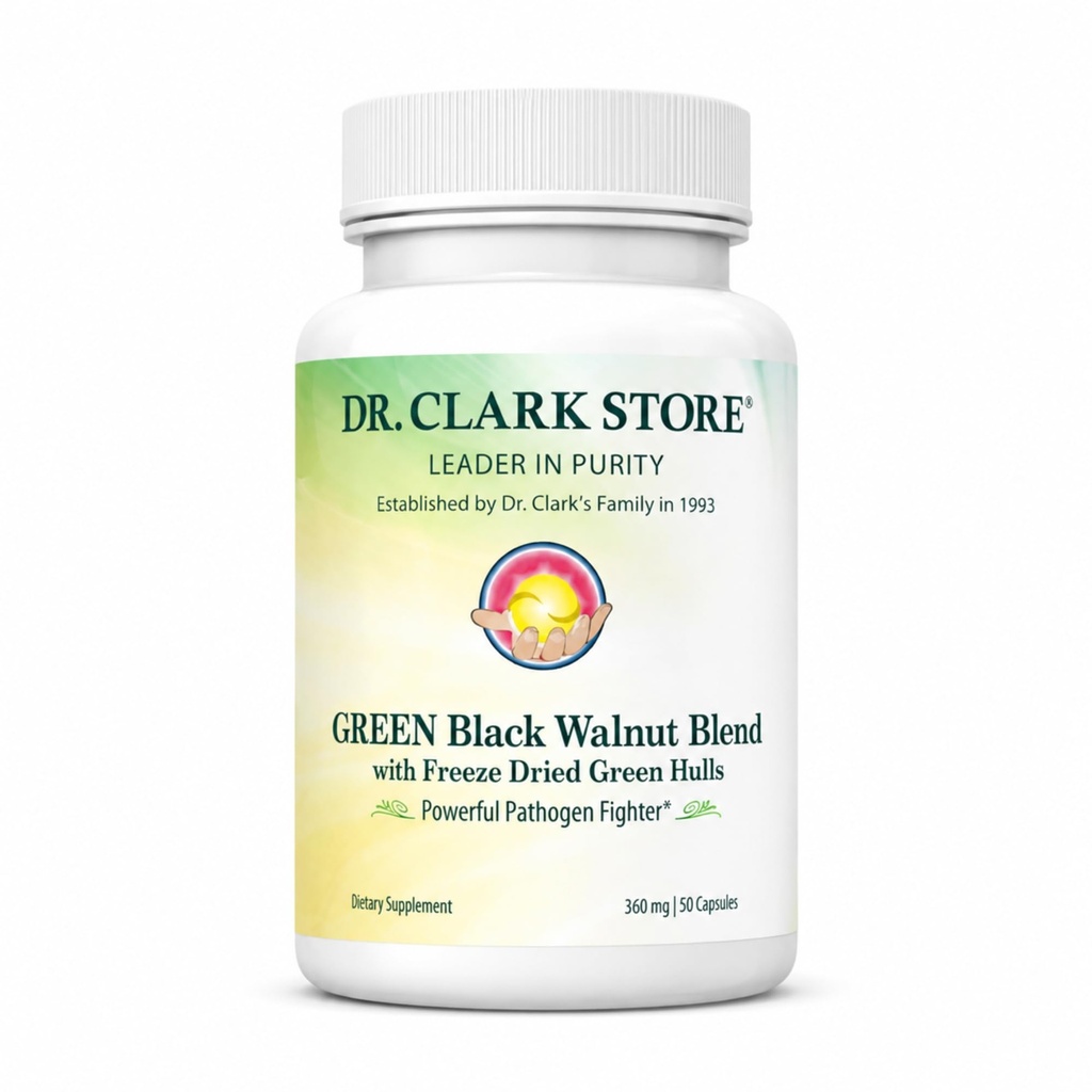 Dr Clark Green Black Walnut Blend - Geler la coque séchée supplément alimentaire, formule de force supplémentaire de tous les noix naturelles, soutient l'environnement intestinal sain, 360mg, 50 Capsules de gélatine