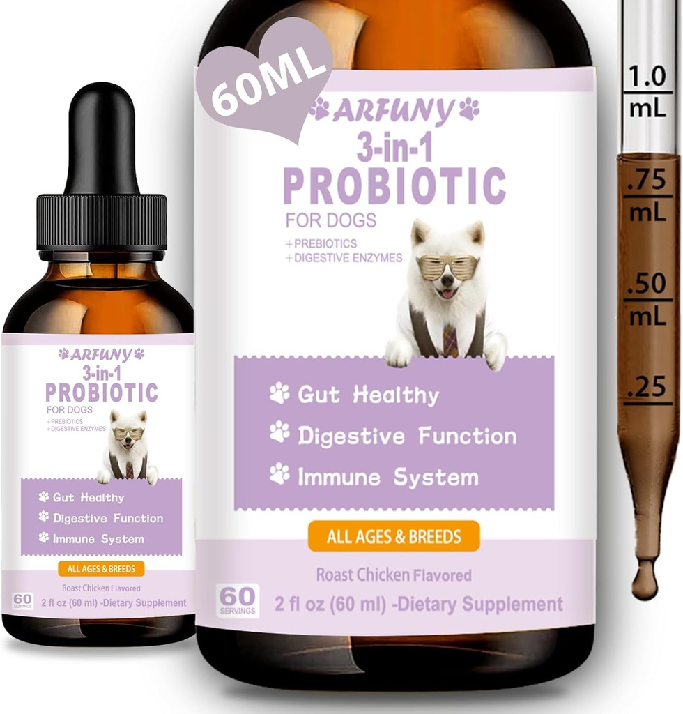 Probiotics for Dog - Liquid Probiotics for Dogs Support Gut Flora, Digestive Health & Diarrhea- Canine Digestive Enzymes - Allergies & Itchy Skin Relief - Roast Chicken Flavor