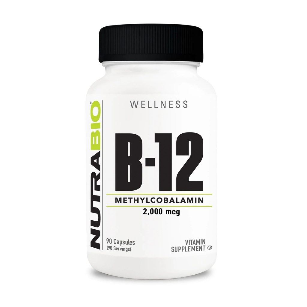 NutraBio Méthyl B-12 Supplément vitamine, 2000mcg – Promotion de la santé cellulaire et du bien-être, 90 Capsules végétales