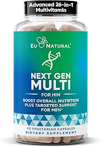 Next Gen Multi pour lui Avancé hommes Supplément multivitamines – 26-en-1 Multiblend pour la croissance des barbes et des cheveux, hommes Santé de la reproduction, métabolisme, coeur, peau, soutien de la prostate, Plus – 60 capsules de veg