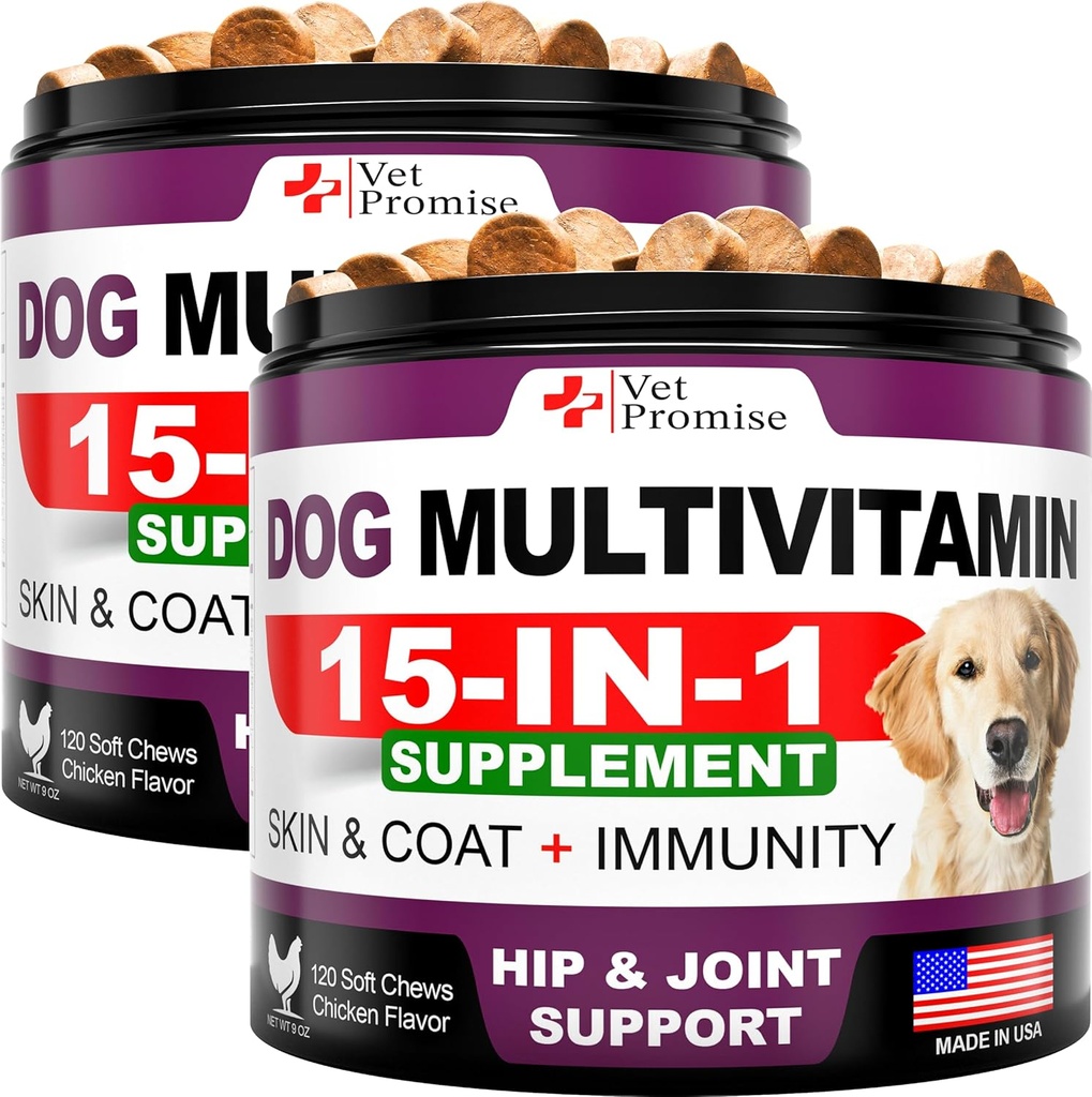 (2 packs) Multivitamine de chien à croquer avec de la glucosamine - Vitamines et suppléments de chien - Multivitamine de chien et de chiot pour chiens - Soutien conjoint animal Santé - Immunité - Mobilité - Énergie - 240 Chews