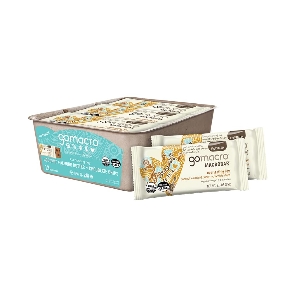 GoMacro Macro Barre de protéines végétales biologiques - noix de coco + beurre d'amande + croustilles de chocolat (2.3 Barres d'once, 12 Nombre)