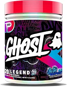 GHOST Legend All Out Poudre de pré-entraînement, framboise bleue - 20 portions - Supplément de pré-entraînement pour les hommes et les femmes - Énergie et pompes - caféine, L-Citrulline et Beta Alanine Blend - sans sucre