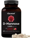 NatureBell D-Mannose 500mg Capsules (2 000mg par portion) ─ 240 Capsules de légumes + concentré de canneberges 40mg – pilules pour la santé à courte durée de vie – Ultra UTI Support pour les femmes et les hommes