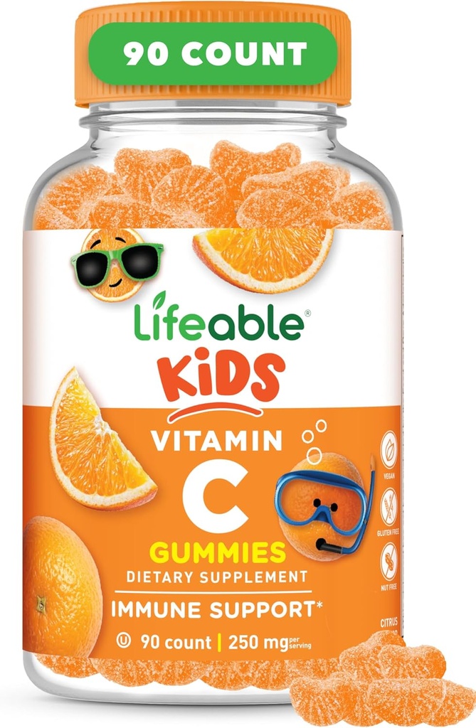 Enfants Lifeable Vitamine C Gummies de 250mg de Grande Dégustation VIT C de Vitamine C sans OGM végétalien à croquer pour le soutien immunitaire de 90 Gummies