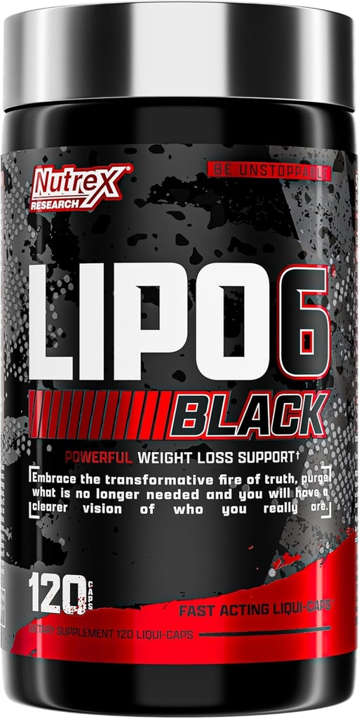 Nutrex Lipo-6 Black Max Strength Fat Burner - Une énergie agissante rapide, pilules de perte de poids – Suppresseur d'appétit, Booster de métabolisme - 120 capsules