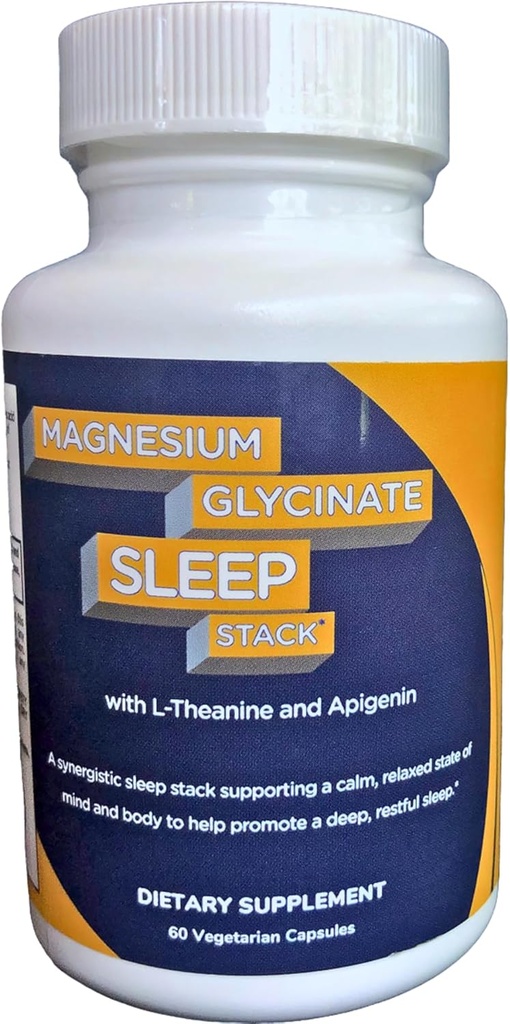 Magnésium Glycinate Sommeil Stack avec 200 mg de L-Theanine, 50 mg d'Apigenin, 175 mg d'élément Magnésium Glycinate.