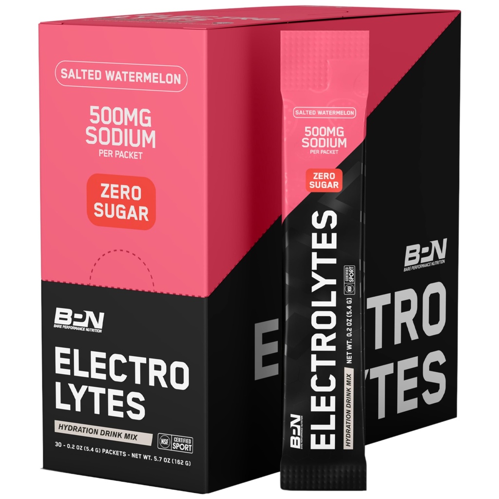BARE PERFORMANCE NUTRITION BPN Electrolytes Go Packs Hydratation Drink Mix (en mélange) Sucre Sans Poudre d'électrolyte (en poudre) 500mg Sodium par portion