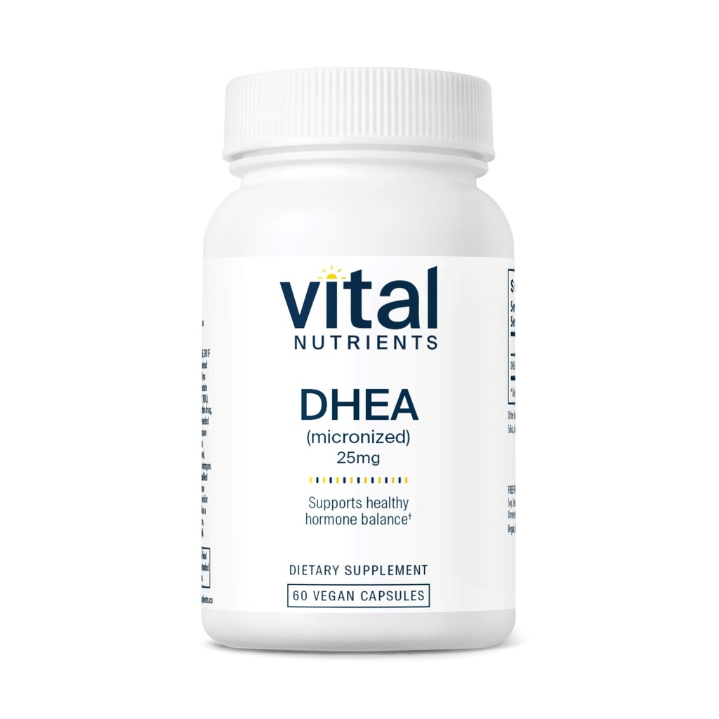 Nutriments vitaux DHEA 25mg de supplément DHEA micronisé végétalien pour les femmes et les hommes Supporte l'équilibre hormonal Soutient le métabolisme sain du sucre et des minéraux