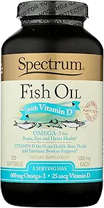 Spectrum Essentials Softgels, Huile de poisson avec vitamine D, 1000 mg, 250 Compte