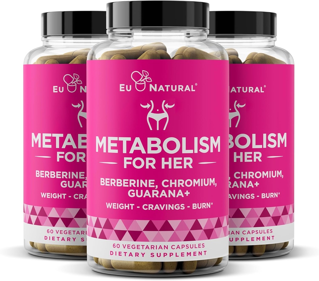 Métabolisme pour son ensemble de 3 paquets - pilules de perte de poids pour les femmes - Suppresseur d'appétit, brûleur de graisse, Booster de métabolisme - Combat Cravings & Lose Belly Fat - Berberine, Picolinate de chrome et Guarana