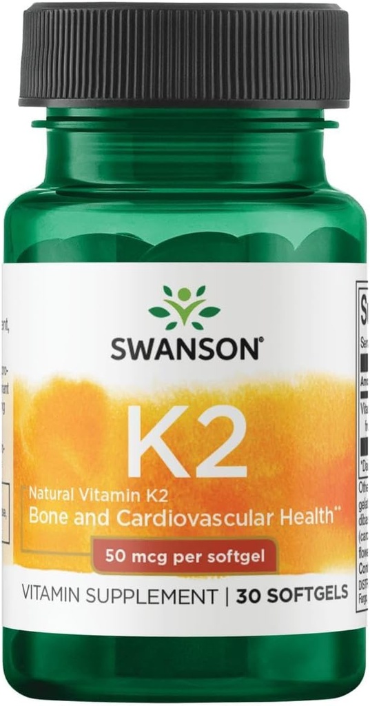 Swanson Vitamine naturelle K2 (Ménaquinone-7 de Natto) 50 mcg 30 gels (1 paquet)
