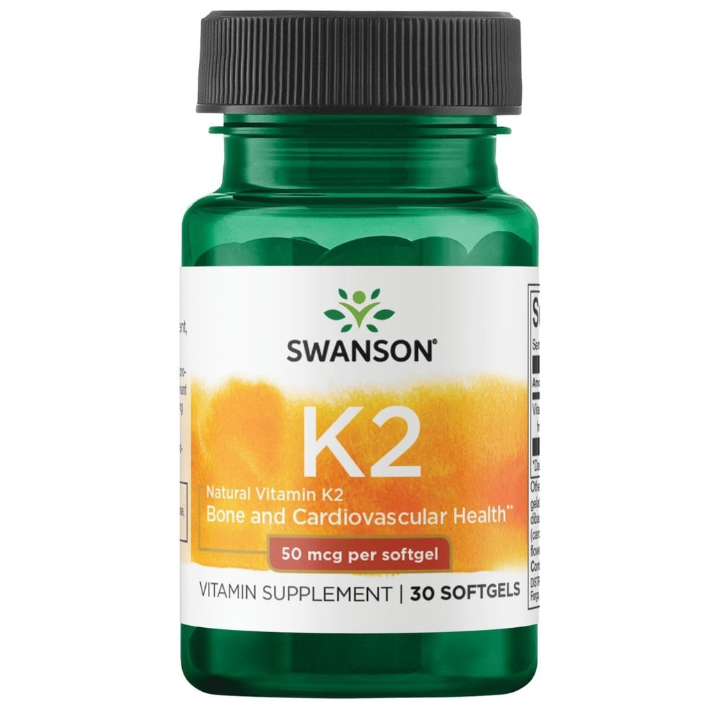 Swanson Vitamine naturelle K2 (Ménaquinone-7 de Natto) 50 mcg 30 gels (1 paquet)
